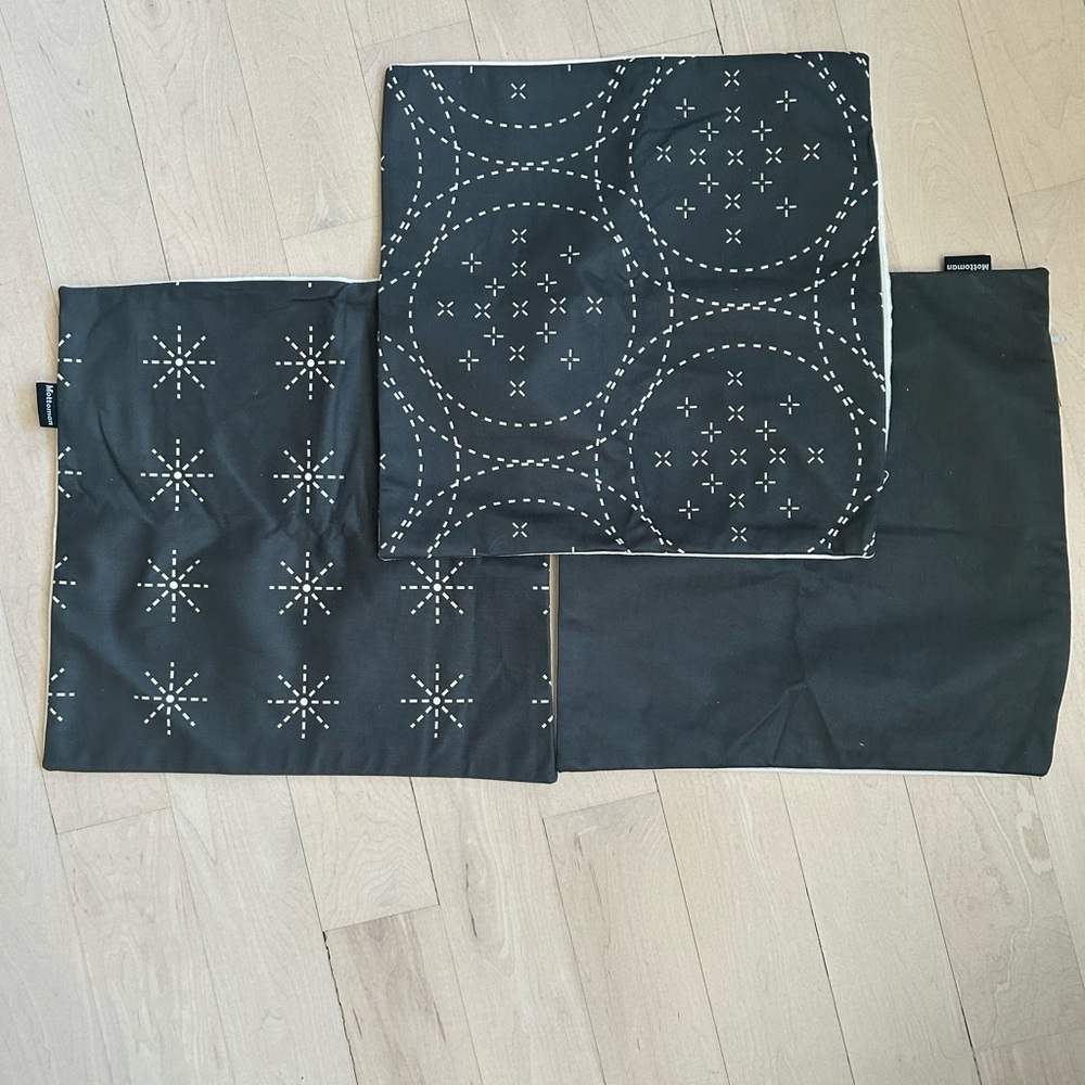 Black Patterned Pillow Covers/ Set of 3